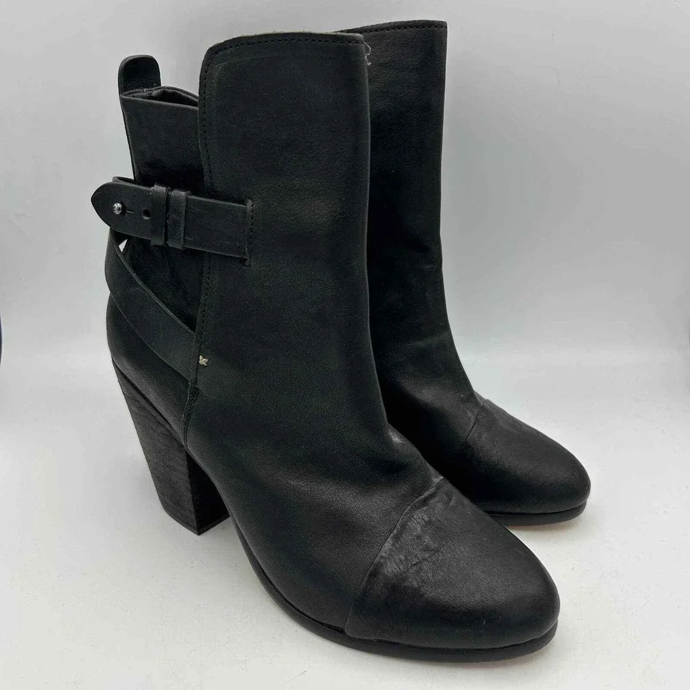 Rag & Bone Womens Size 38 Black Leather Heeled Booties Boots‎ Strappy Shoes
